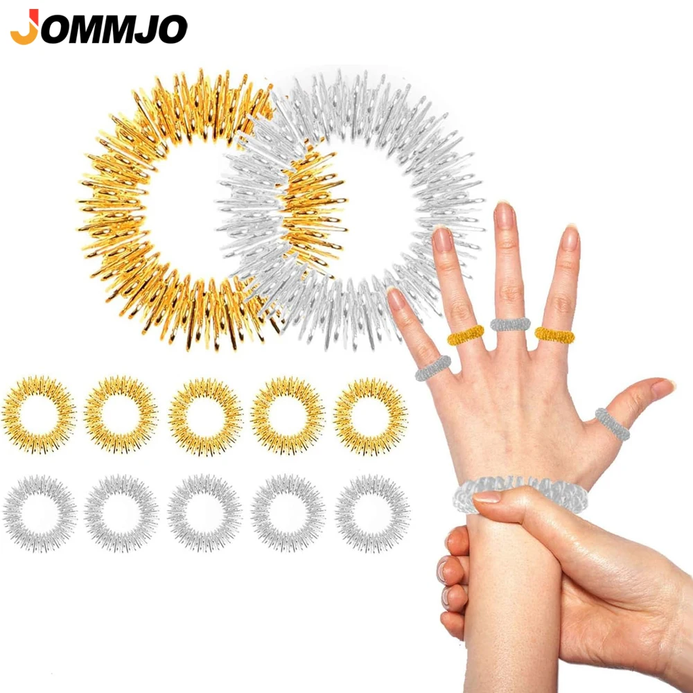 7Pcs Acupressure Rings and Bracelets Massagers Set Spiky Sensory Finger Rings for Finger and Hand Wrist Massage Pain Relief