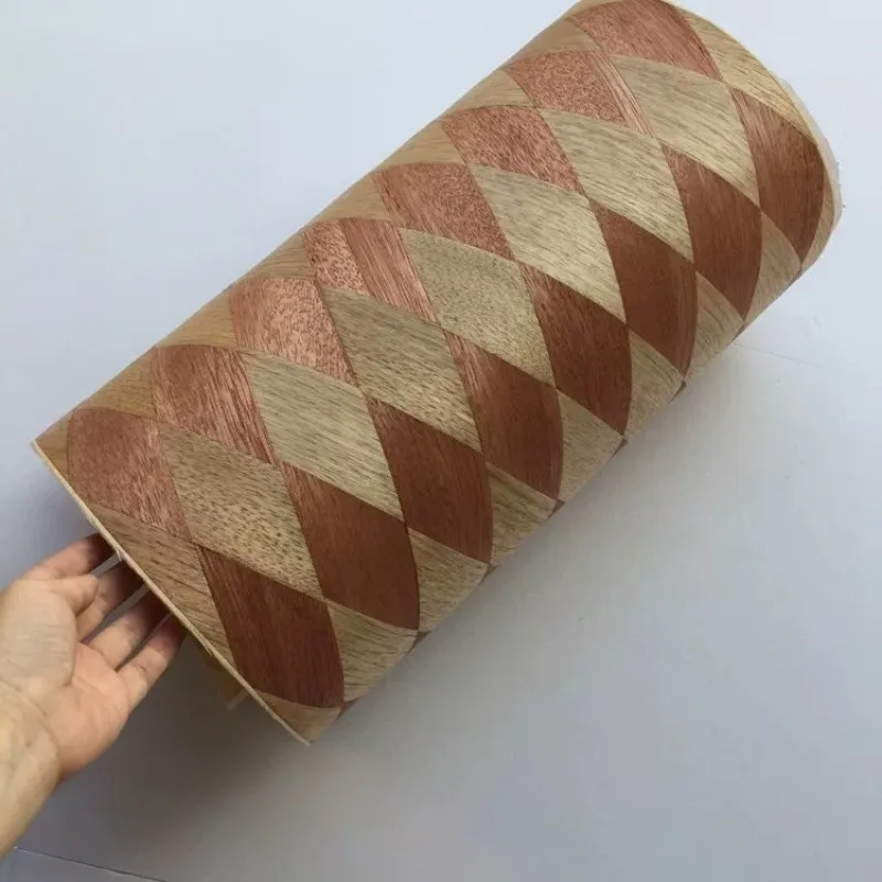Red Walnut+olive Wood 3D Diamond Patterned Woven Wood Veneer Home Decorative Size:2.5x0.43meter Thickness0.25mm