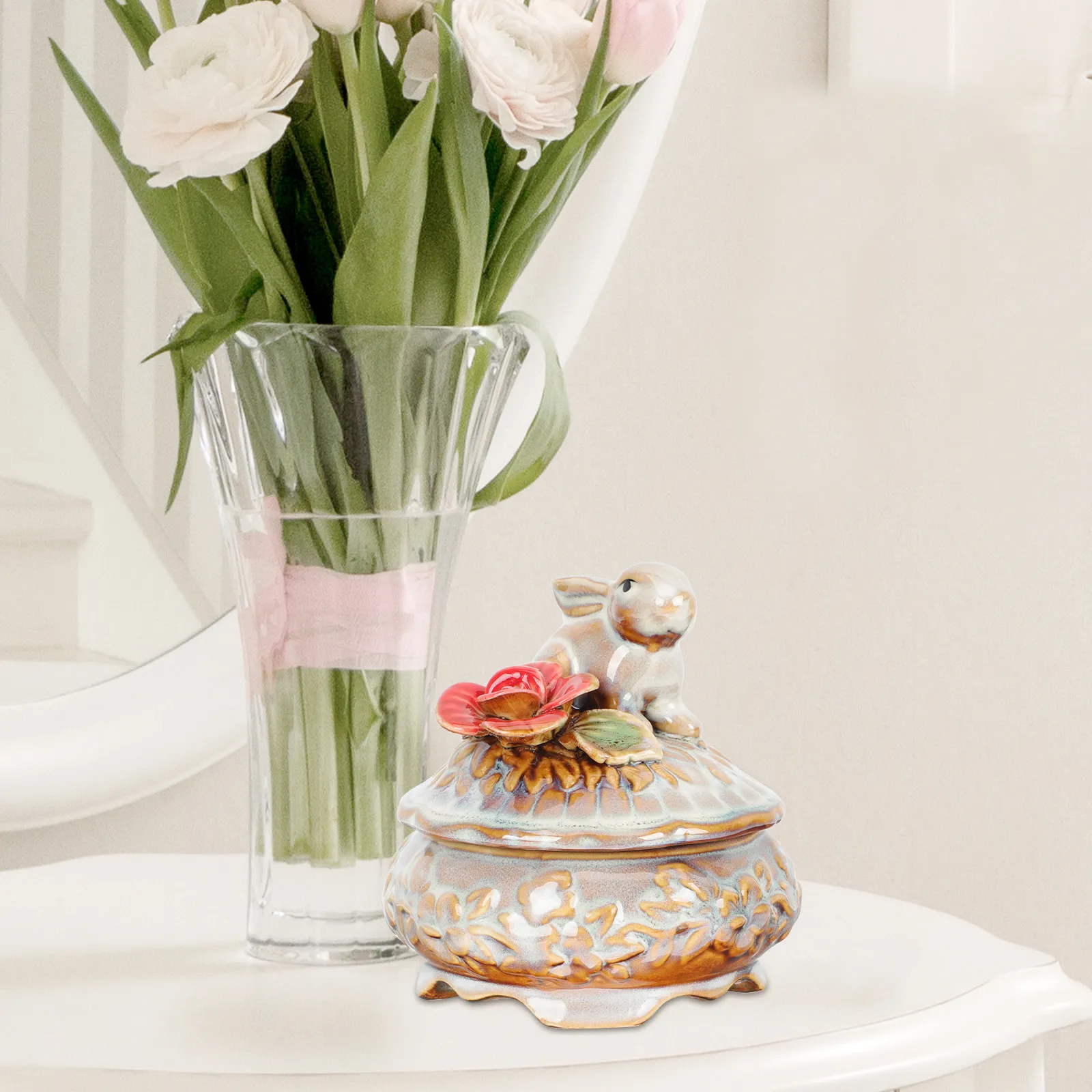 

Керамическая шкатулка для украшений в форме животного со съемной крышкой, большая вместимость для хранения колец, ожерелий, серег, идеально подходит для домашнего декора