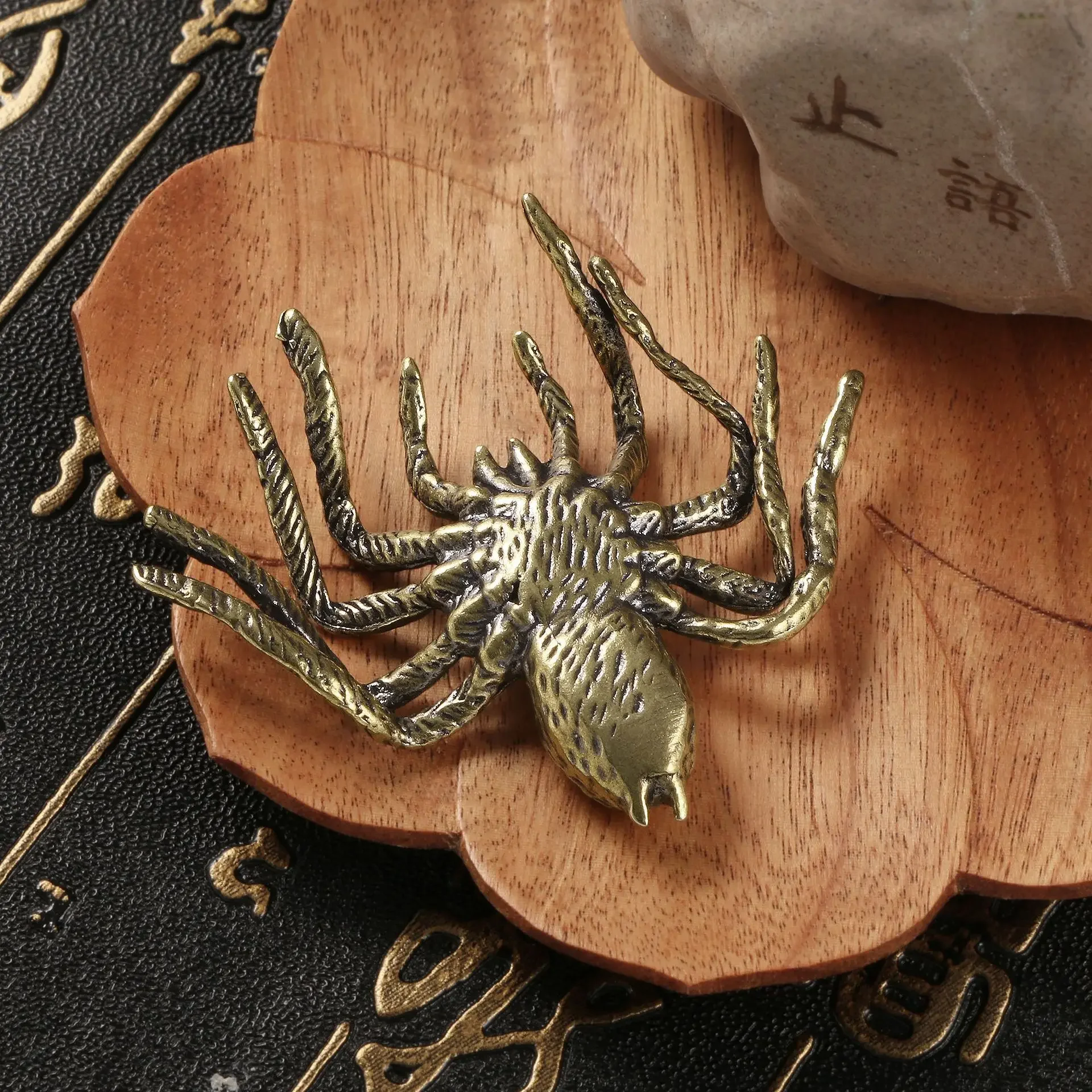 Retro Solid Copper Spider Brass Tea Pet Ornament Crafts Metal Figurine Decorative Figurines Desk Decoration Christmas Gifts