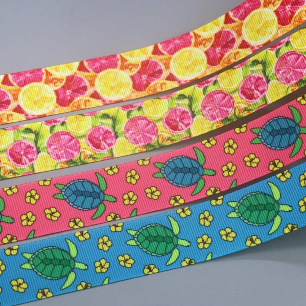 DHK 7/8'' 5yards Turtle Lemon Orange Printed Grosgrain Ribbon Accessories Headwear Decoration Collar DIY Sewing Craft E2154