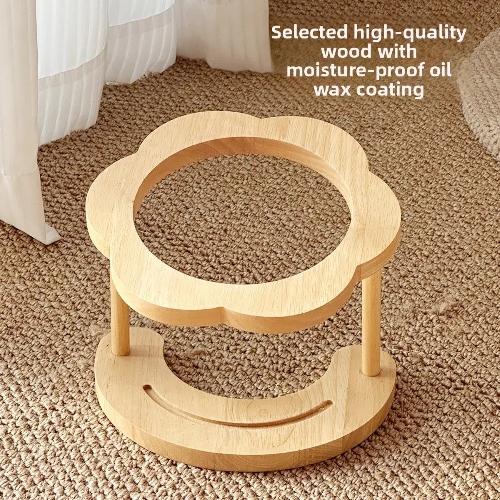 

Anti Slip Ceramic Cat Bowl 15 Degree Inclined Flower Elevated Cat Water Bowl Anti Overturning Wooden Stand Cat Feeding Station