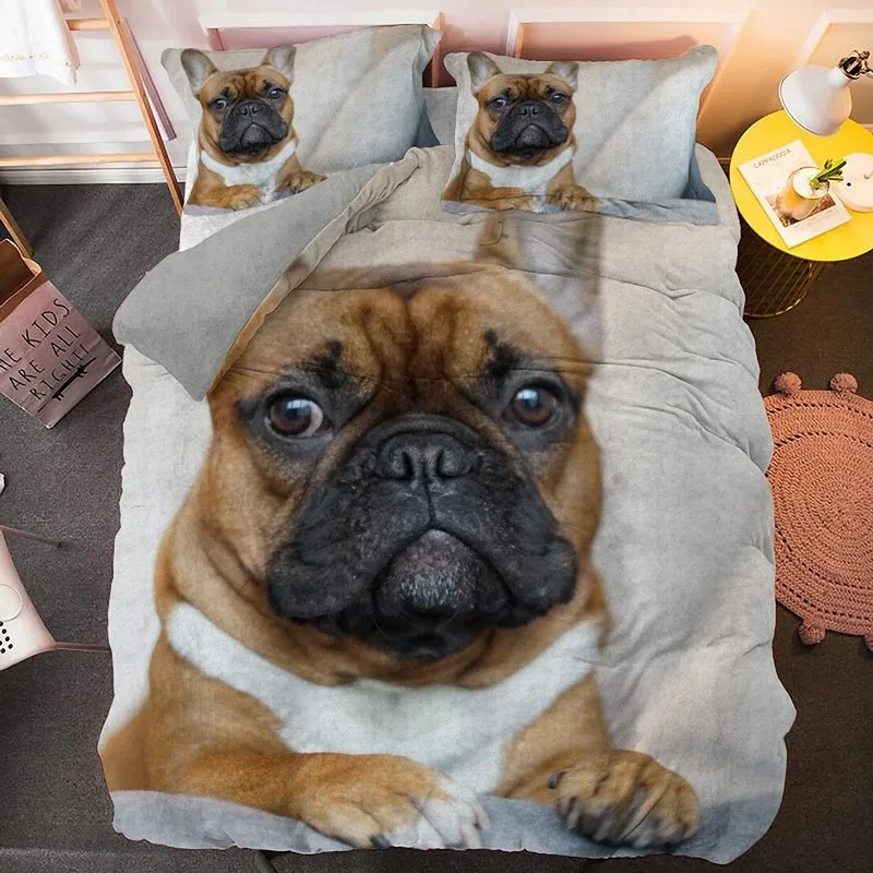 

Bulldog Duvet Cover Set,Sad and Tired Bulldog Laying Down European Pure Breed Animals Photography Bedding Sets Full Queen Size