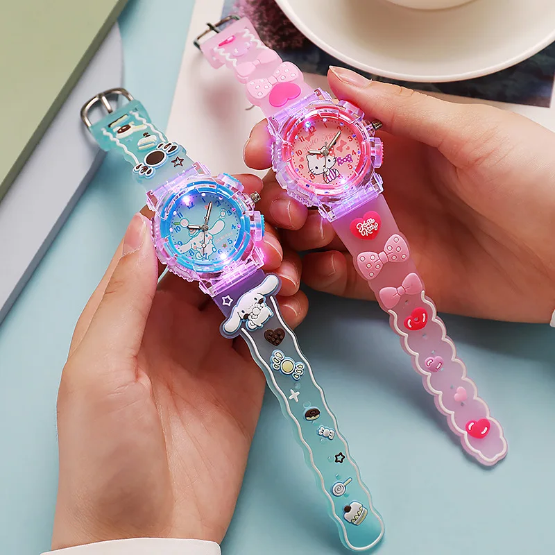 Kawaii Sanrio 3D Pattern Watch Kuromi Luminous Watch Cinnamoroll Melody Children\'s Wrist Watch Hello Kitty Boy Girls Watch Gifts