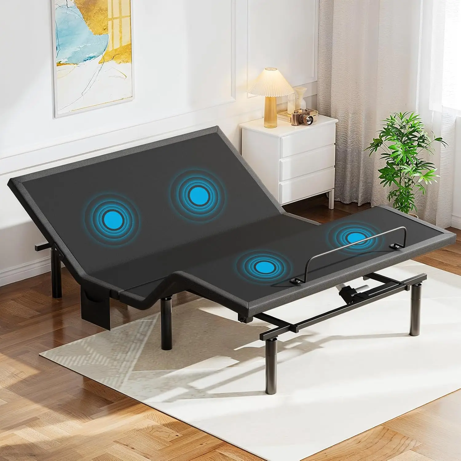 Adjustable Electric Bed Frame with Massage, Head & Foot Incline, USB Ports, LED Lighting, 4 Height Options, Customized