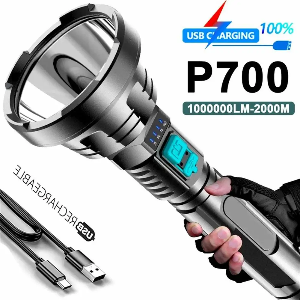 Powerful LED Flashlight USB Rechargeable Hand-held Ultra-bright Long Range Flashlight Strong Light Outdoor Camping Torch