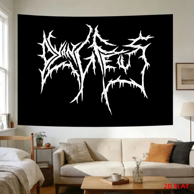 VIKAMA Wall Tapestry Dark Death Metal Wind Spike Font Tapestry Black Background White Text Gothic Print Print Tapestry