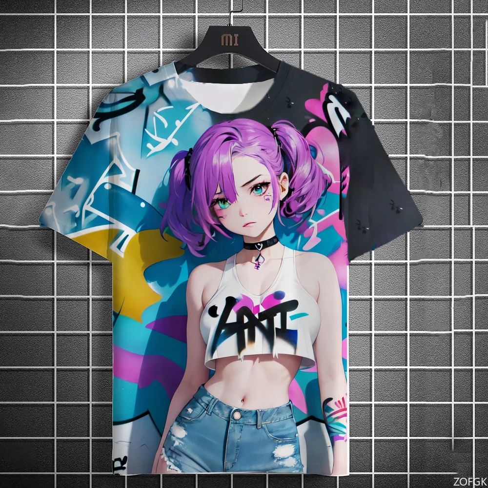 2024 Men's T-shirt Anime Character Graffiti T-shirt 3D Sexy Beautiful Printed T-shirt Trendy Men's and Women's Short Sleeve Top #6