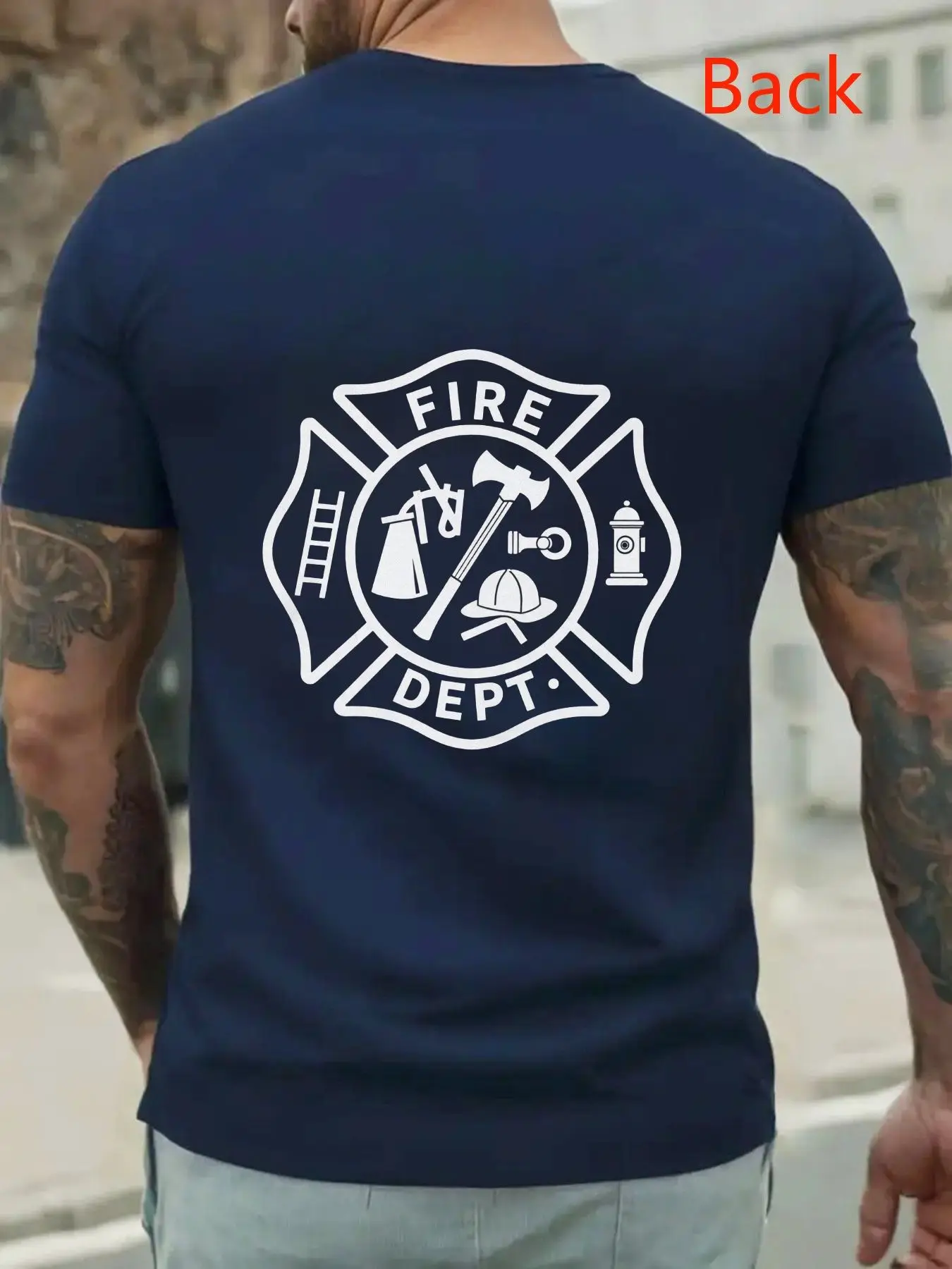 Fire Department Emblem Men's T-shirt Casual Short Sleeve 100% Cotton Shirt