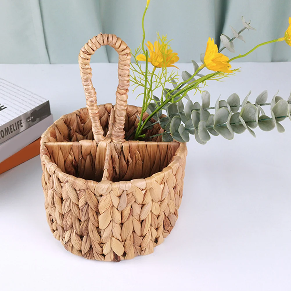 

Woven Flower Basket with Handle Portable Storage Basket Handcrafted Decorative Basket for Home Garden Gift