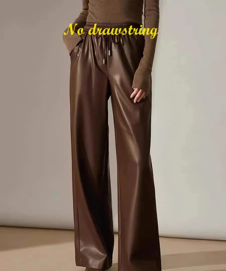 Shop Top,2025 soft natural sheepskin pants.Women's High waisted leather casual pants.Street Fashion Full Length pants