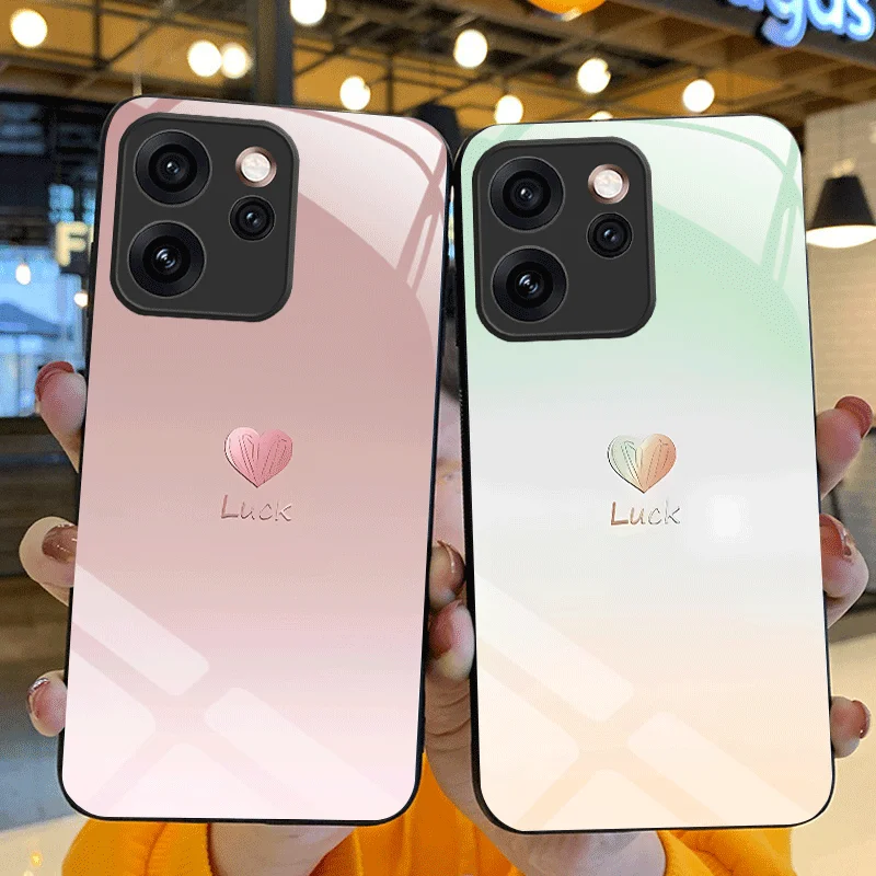 Coque en verre trempé rigide pour OPPO Reno 15 Pro 15F 15FS Reno15 F FS 5G, coque de protection avec motif cœur, Fundas
