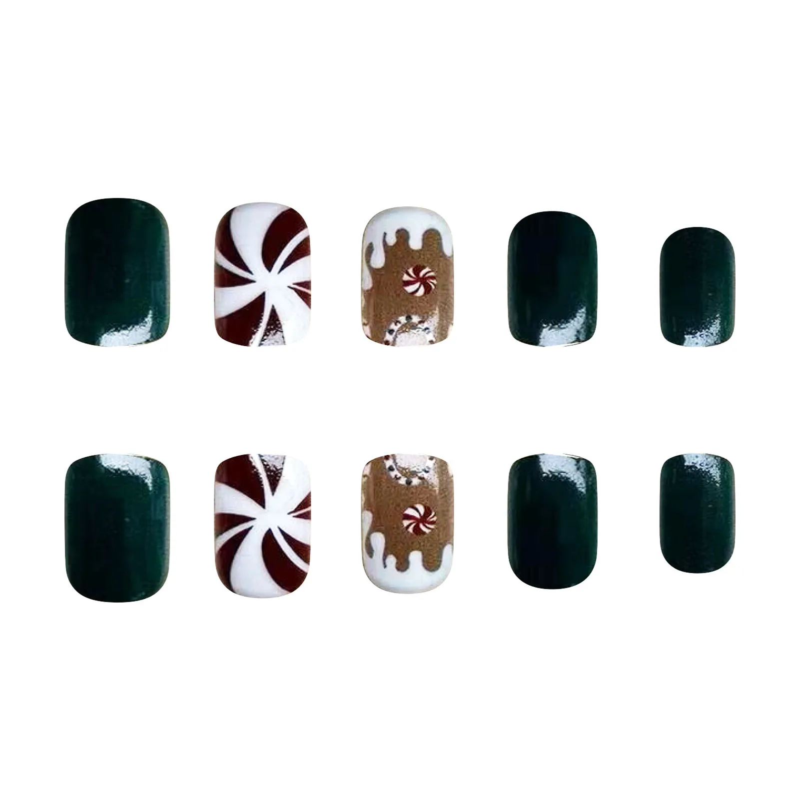 Red Green Christmas Short Press on Nails Sweet & Charming Reusable False Nails for Women and Girl Nail Salon