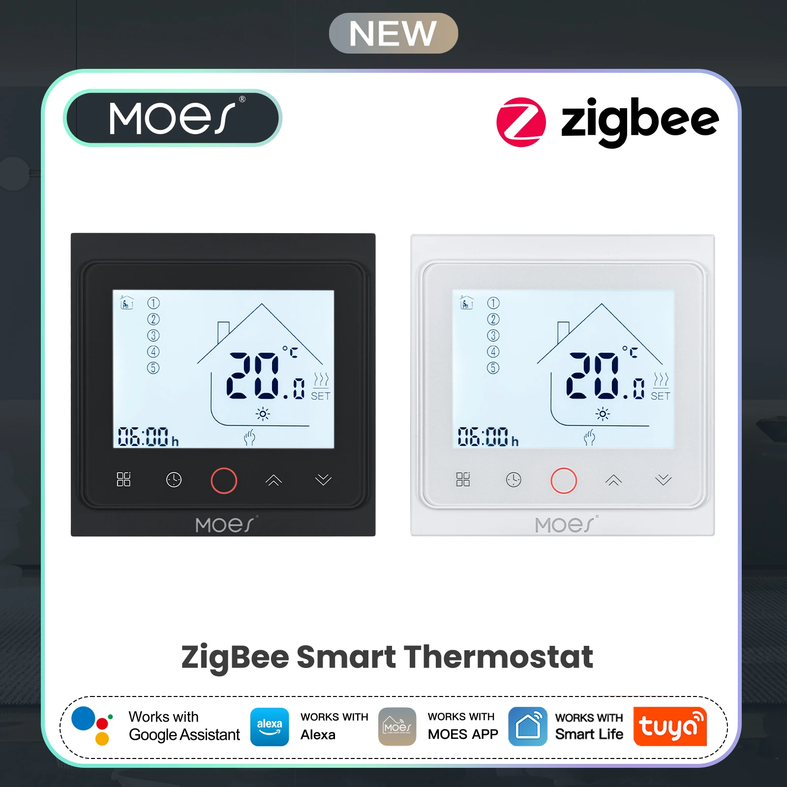 

MOES ZigBee Smart Thermostat for Water/Electric Floor Heating & Gas Boiler, Tuya Alexa Google Home Compatible, Room Temp Control