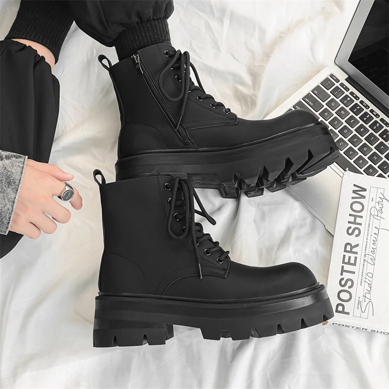 Winter Men Fashion Chelsea Boots Black British Lace-up Thick-soled Anti-slip Business Brand Boots Outdoor Training Boots Men