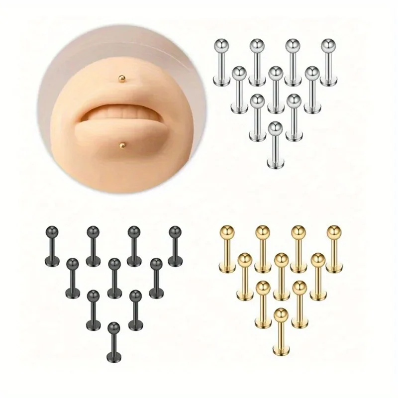10PCS/SET 6mm 8mm 10mm 12mm Stainless Steel Simple Fashion Glossy Ball Lip Stud