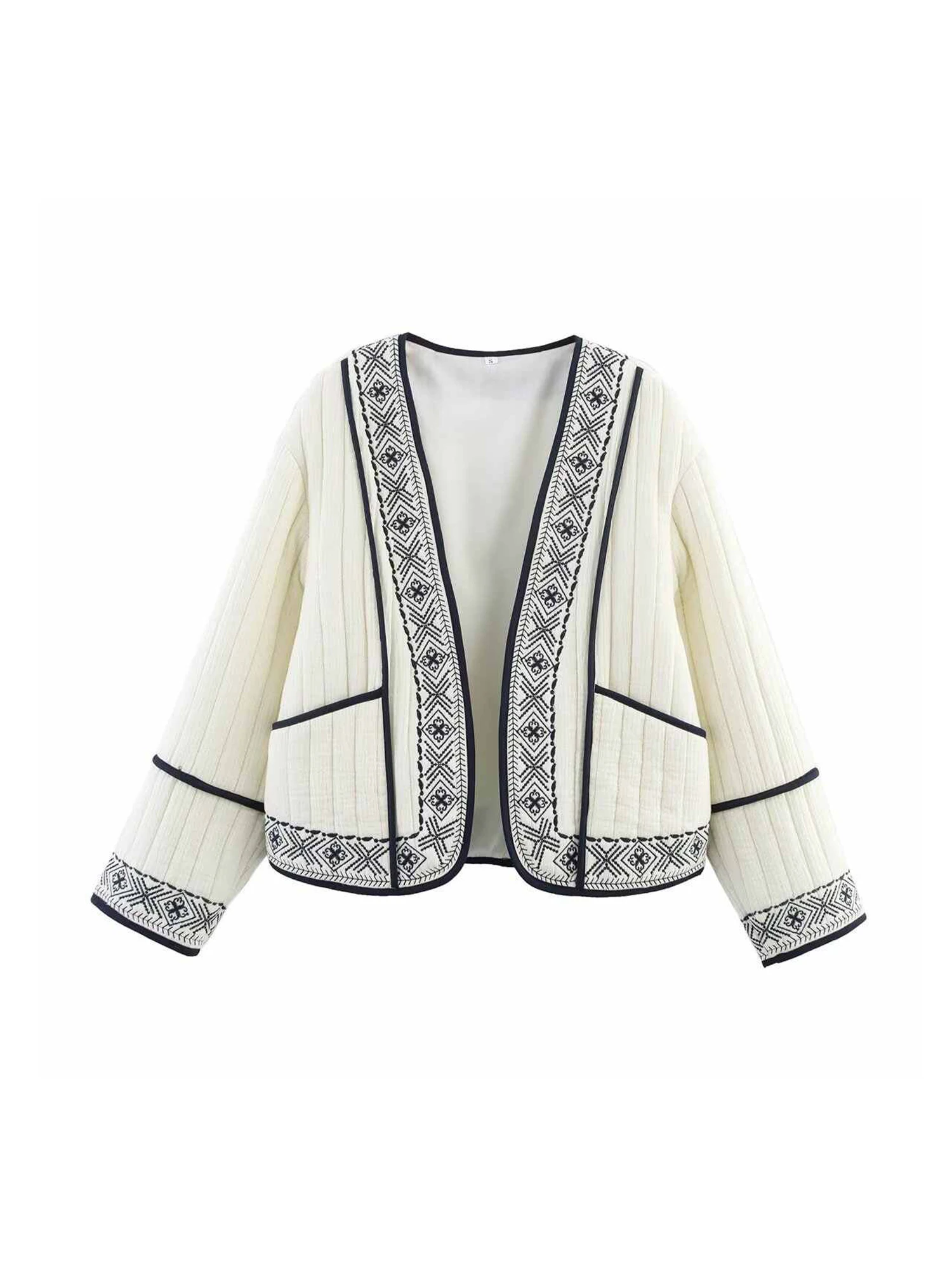 

Women Off White Autumn Jacket Coat Vintage Harajuku Aesthetic Long Sleeve Embroidery Jacket Outerwear 2000s Fashion Clothes 2025