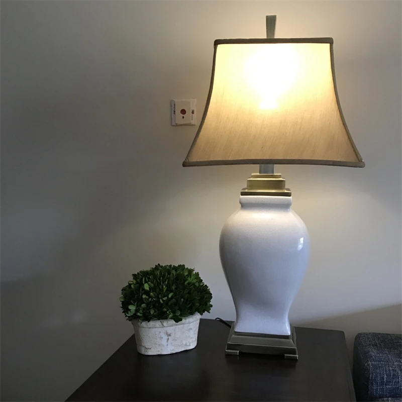 Classical Ice Cracked Porcelain Table Lamp Colorful Glazed Ceramic Fabric Shade Study Bedside Floor Side Table Living Room Lamp