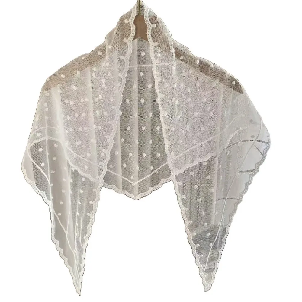 Versatile Lace Embroidered Triangle Scarf Sheer Polka Dot Head Scarf Multi-Functional Pastoral Style Shawl Wrap Boho Fashion