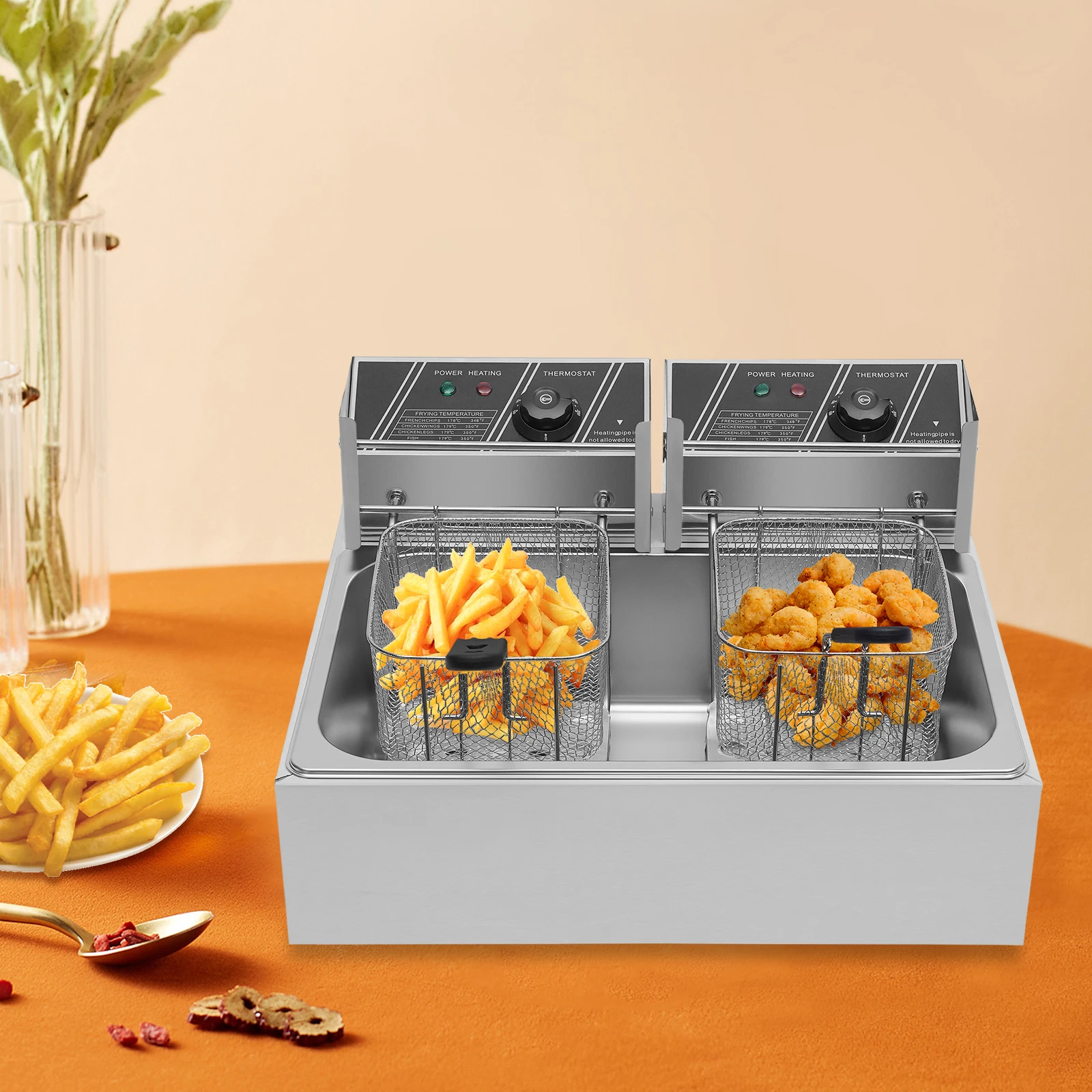 Friteuse monocylindre 12l avec 2 paniers, Machine à Churros en acier inoxydable de 3,2 kw, poulet, frites, beignet, Pot