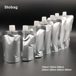 StoBag 50pcs Aluminum Foil Liquid Package Drinking Bags Nozzle Juice Beverage Milk Seal Stand Up Storage Reusable Plastic Pouch