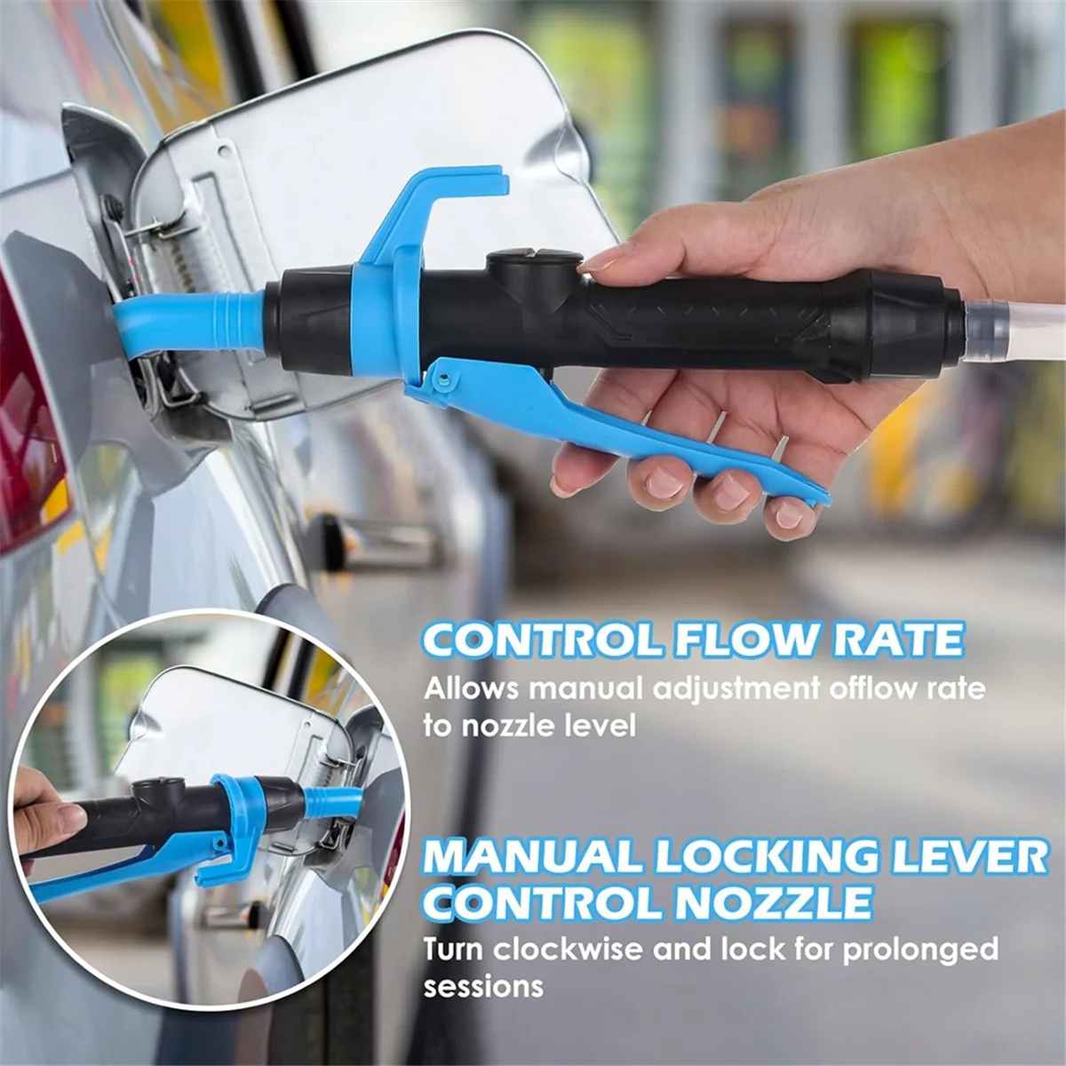 A002 Portable Liquid Transfer Pump,Battery Powered Water Fuel Transfer with Nozzle for Quick Flow Control & Stop