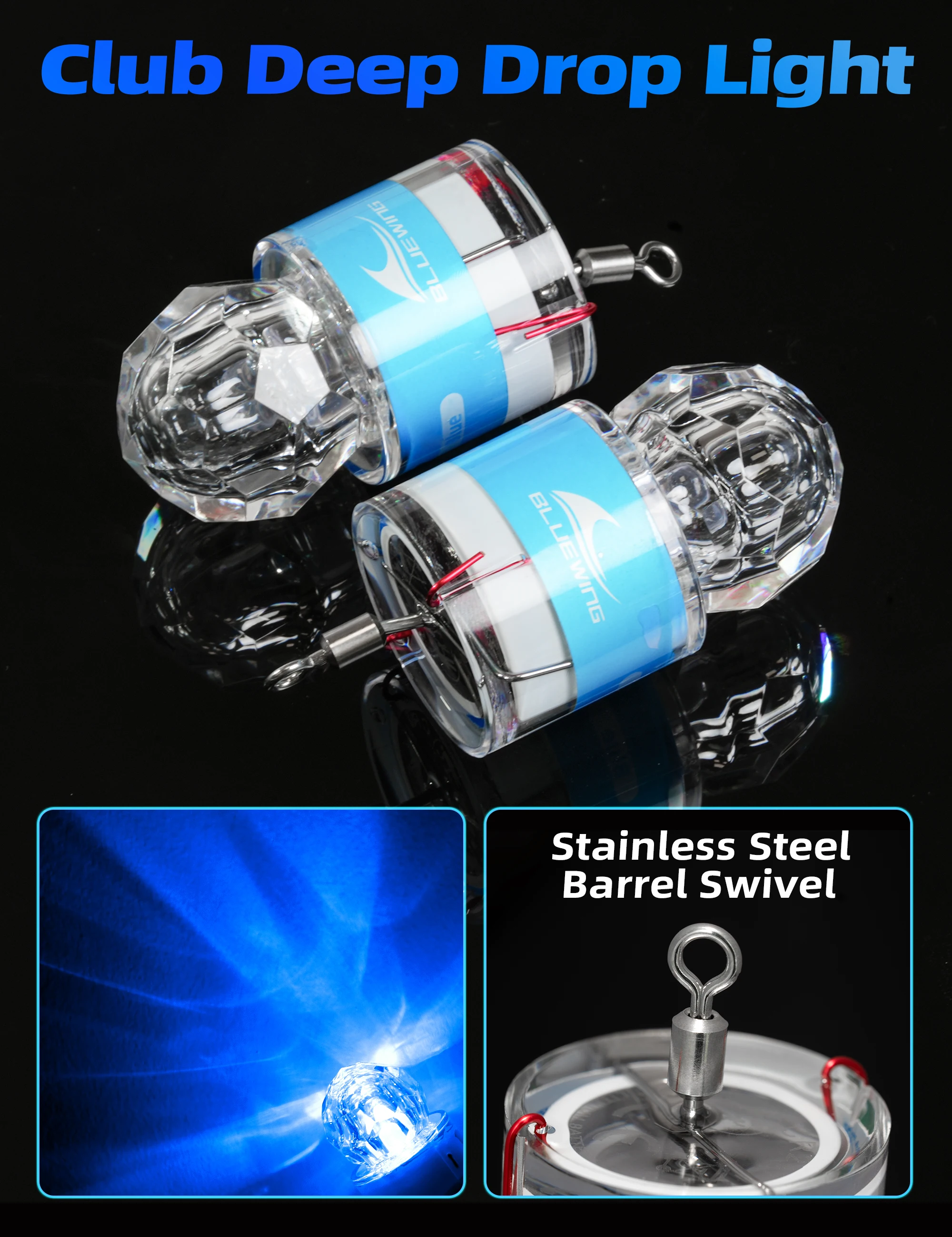 2pcs Deep Drop Diamond Fishing Light Water Activated LED Swordfish Light Underwater Flasher Lamp