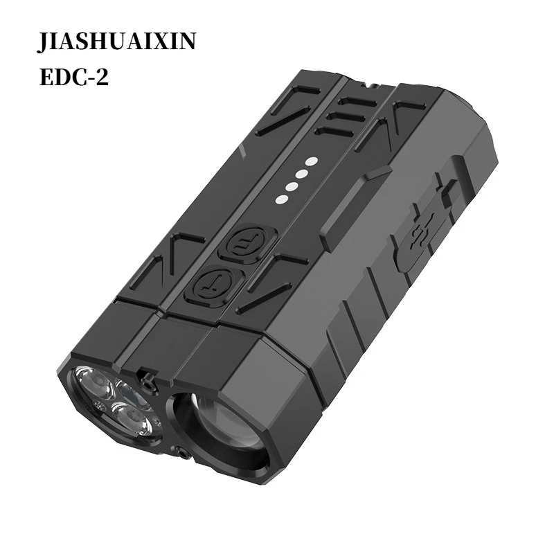 JIASHUAIXIN Aluminiumlegering krachtige EDC multifunctionele zaklamp draagbare dubbele schakelaar vierkraal power display