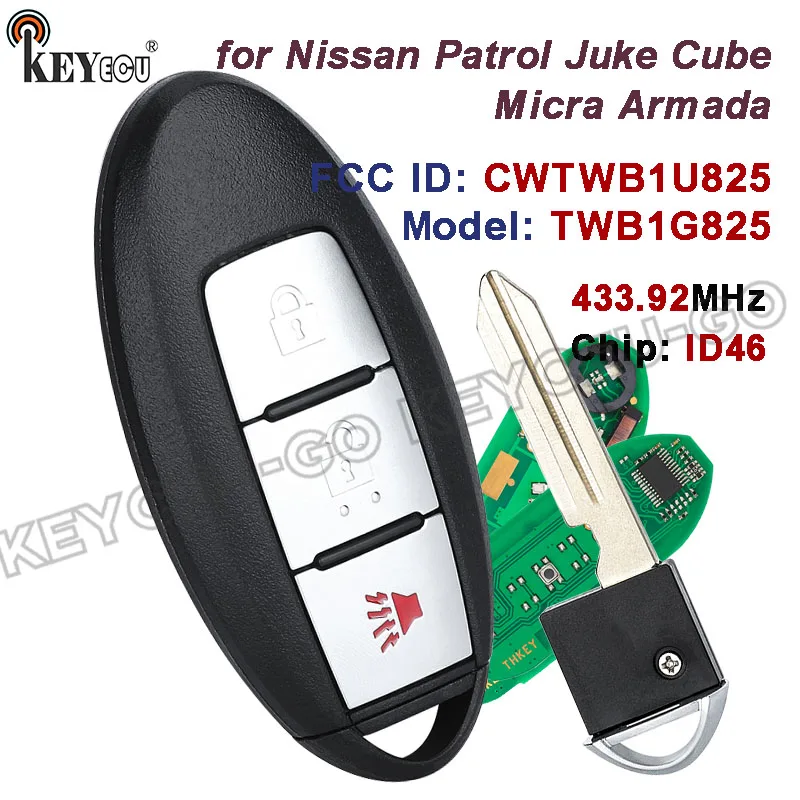

Чип KEYECU 433,92 МГц ID46 CWTWB1U825 CWTWB1U773 TWB1G825 для Nissan Patrol Juke Cube Micra Armada, умный дистанционный брелок с 3 кнопками