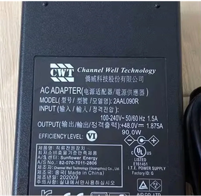 Imagem -03 - Adaptador ac para Cwt com Plug Power Supply Genuine 2al090r 90w Carregador 48v 1.875a 5.5x 1.7 mm