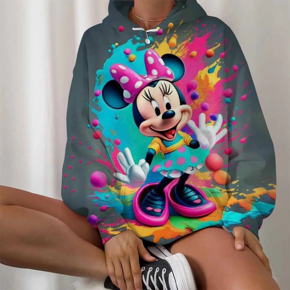 Disney-Moletom feminino com capuz Минни Микки Маус estampado манга comprida, capuz feminino, топы Harajuku casuais, roupas de