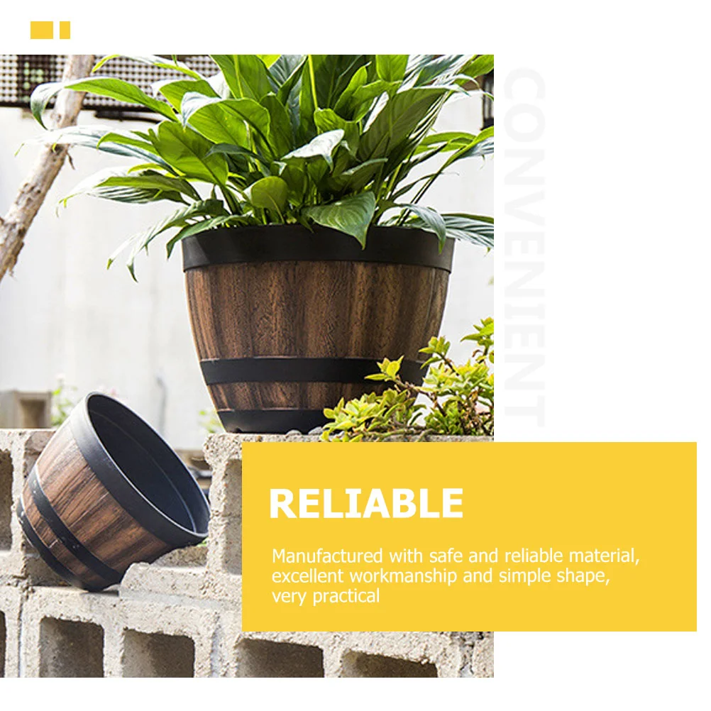 Imitation Wood Flower Pot Plastic Plant Flower Pot Multi-functional Whiskey Barrel