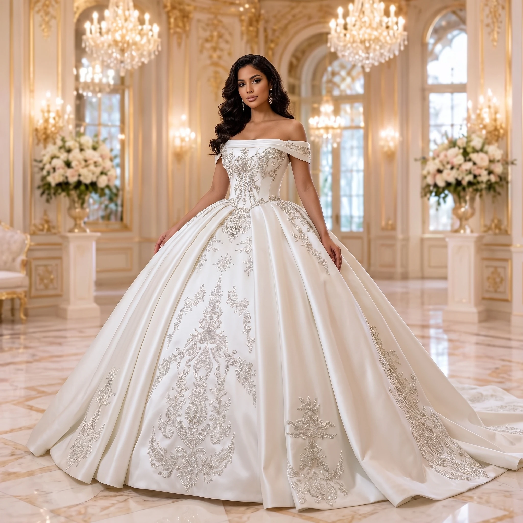 Customized 2026 Scoop Neck Church Wedding Dress Short Sleeve Robe Lace Beading Bride Dress Ball Gown Women vestido de noiva