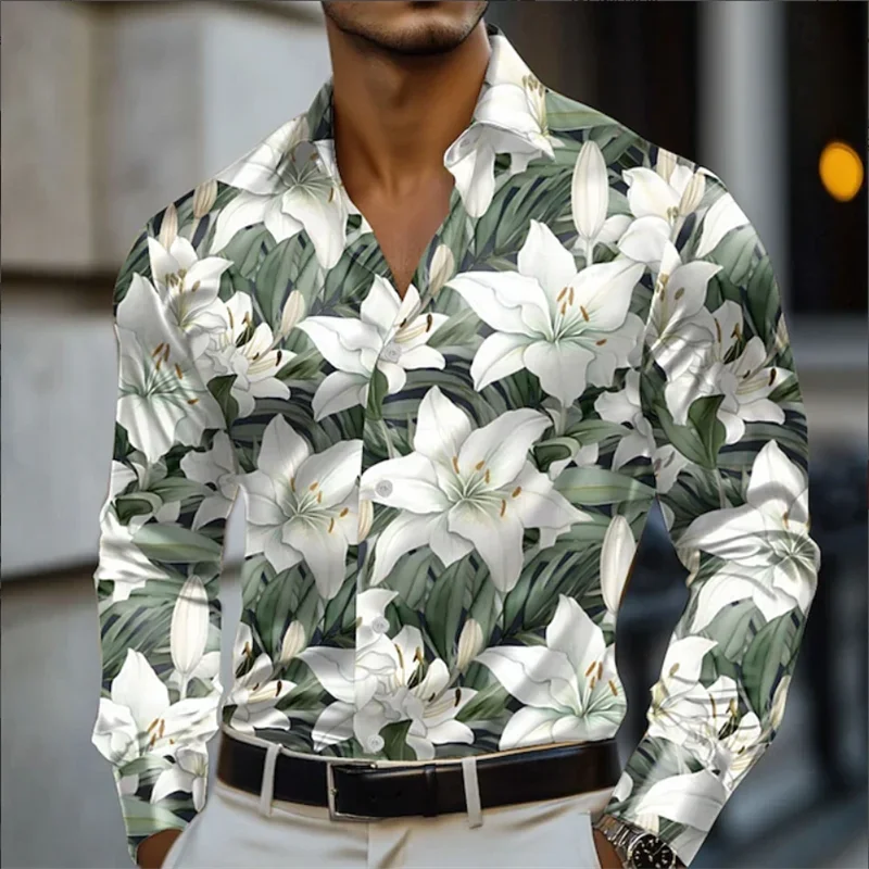 Men's 3D Flower Print High-end Business Party Casual Fashion Long Sleeve Button Shirt Holiday Summer Spring Autumn Flap Shirt