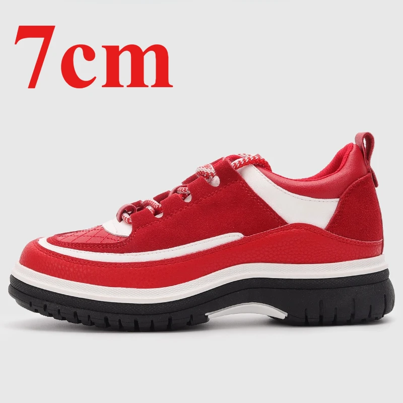 

Height-increasing Shoes for Women's 7CM Black and White Color Panda Sports Shoes Genuine Leather Casual Shoes Chunky Sneakers