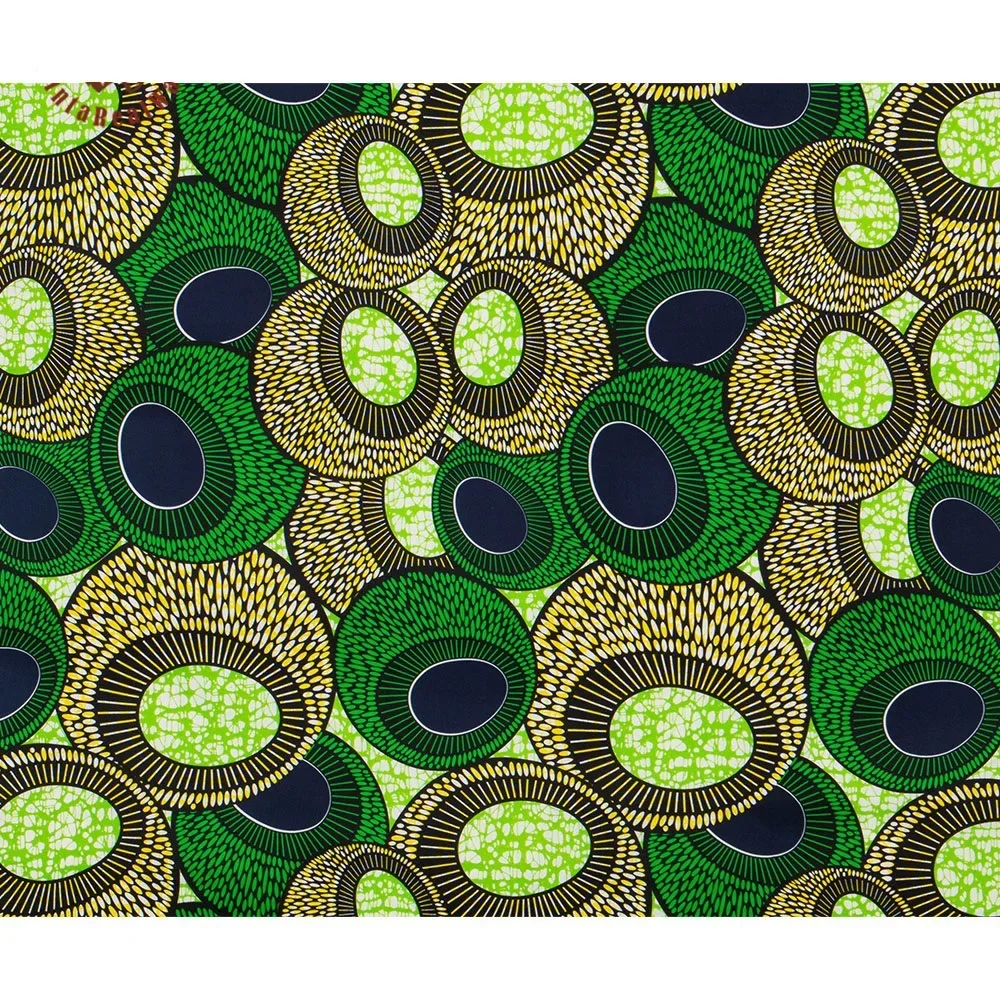 Tissu batik géométrique imprimé vert africain Ankara, matériel textile bricolage pour mariage, 6 mètres, avertir la robe, coudre, artisanat