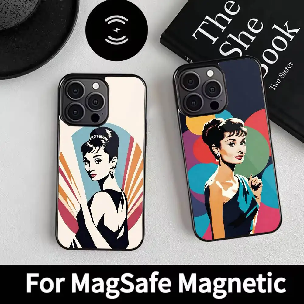 

Audrey Hepburn Phone Case For iPhone 17 16 15 14 13 12 Pro Max Plus for Magsafe Mirror Wireless Magnetic Cover