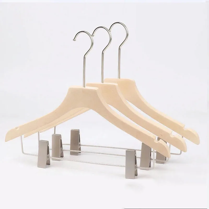 5PCS High Grade Wide Shoulder Wooden Coat Hanger Suit Hotel Hanger Closet Anti-skid Seamless Clothes Drying Rack For Supermarket