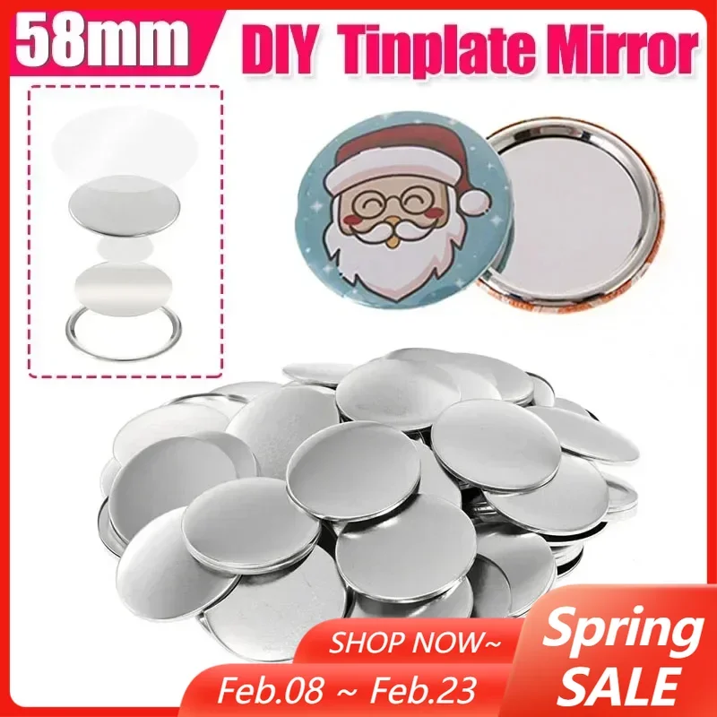 

100 шт., 58 мм, карманные зеркальные кнопки, детали для изготовления пустых значков, кнопка для изготовления DIY, мини-жестяные зеркальные материалы для машины для прессования значков