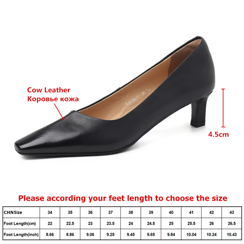MILI-MIYA Women New Pointed-Toe Low Thick Heeled Light Wash Cow Leather Slip-On Pumps Large Size 34-42 Career&Office Shoes