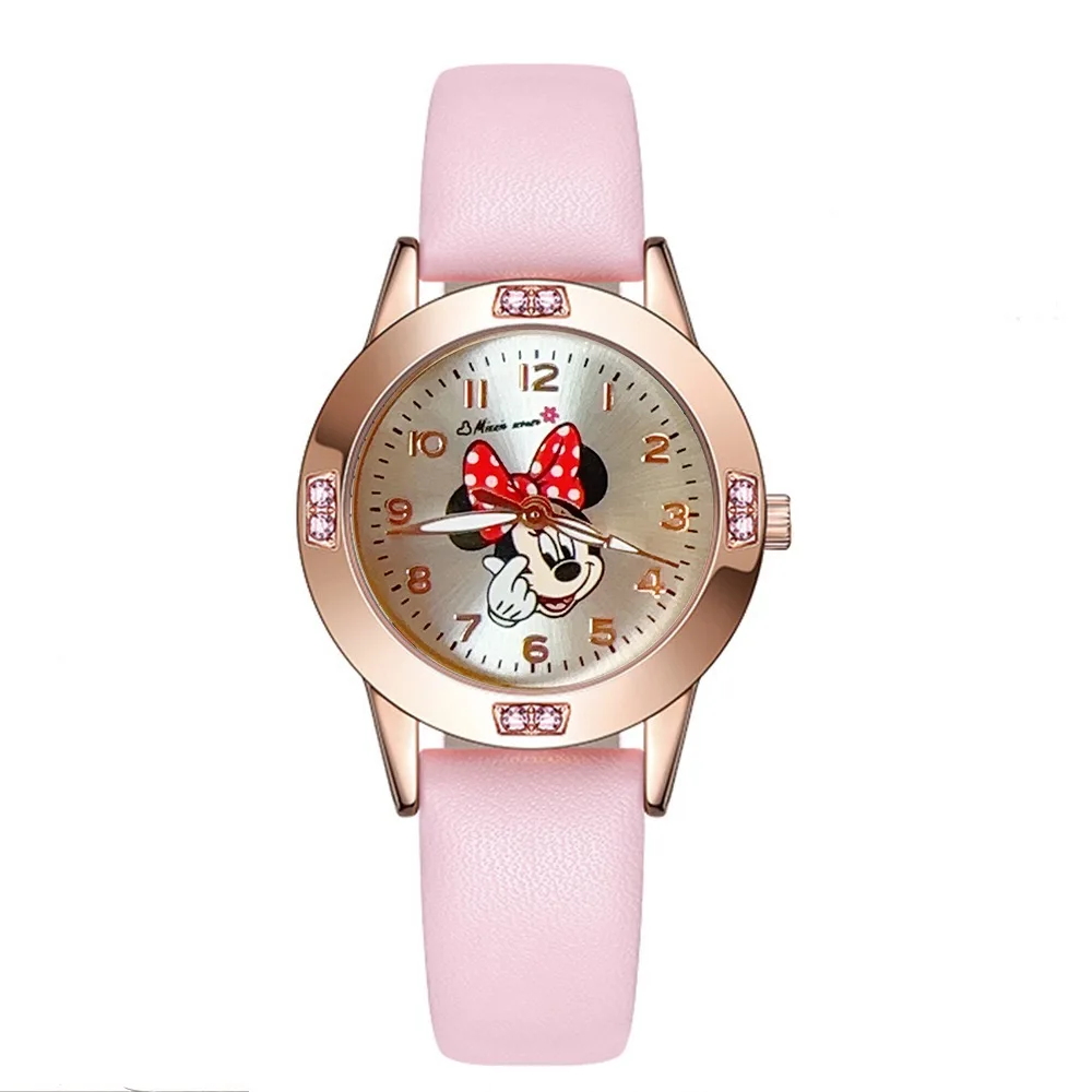Disney Children's Watch Fashion Cute Mickey Minnie Dial Women's Quartz Watch with Water Diamond Student Watch Suitable for Gift