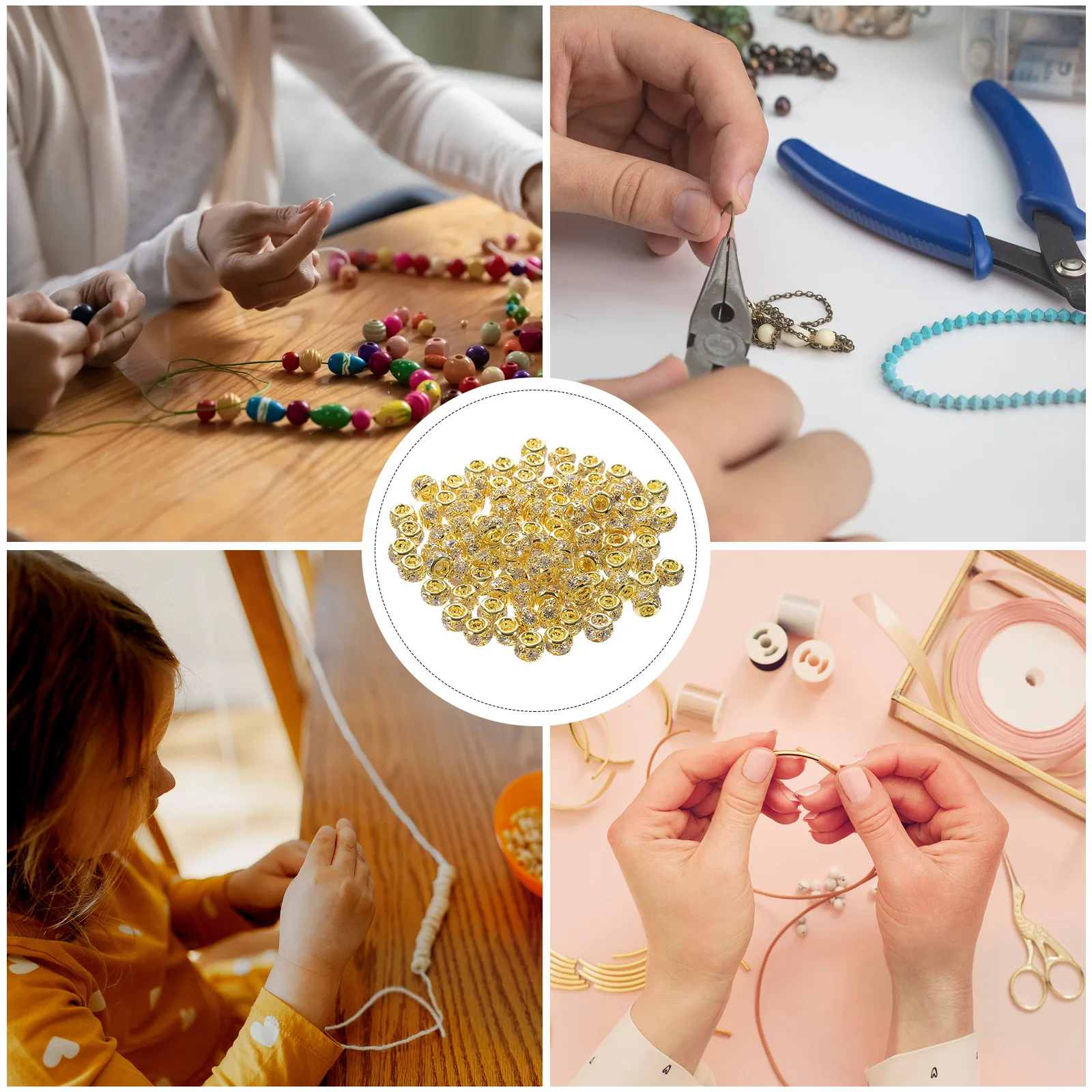 

100pcs Necklace Bracelet Accessories Copper Rhinestones Spacer Rondelle Beads for DIY Jewelry Making Charm Craft Supplies