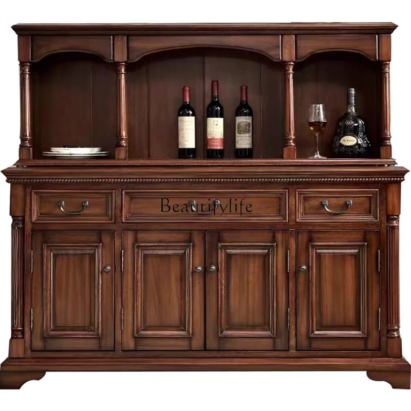 European-Style Solid Wood Living Room Home Storage Bowl Light Luxury Tea and Wine Cabinet