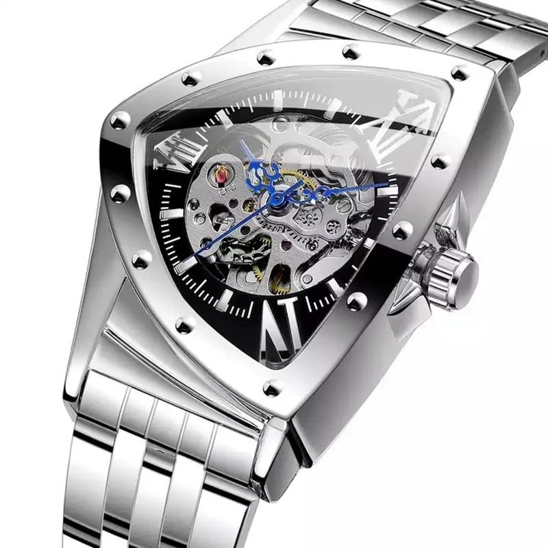 Features Hollow Triangular Mechanical Watches Stainless Steel Men\'s Wristwatches Fashion Brand Men Clock Male Dropshipping!!!