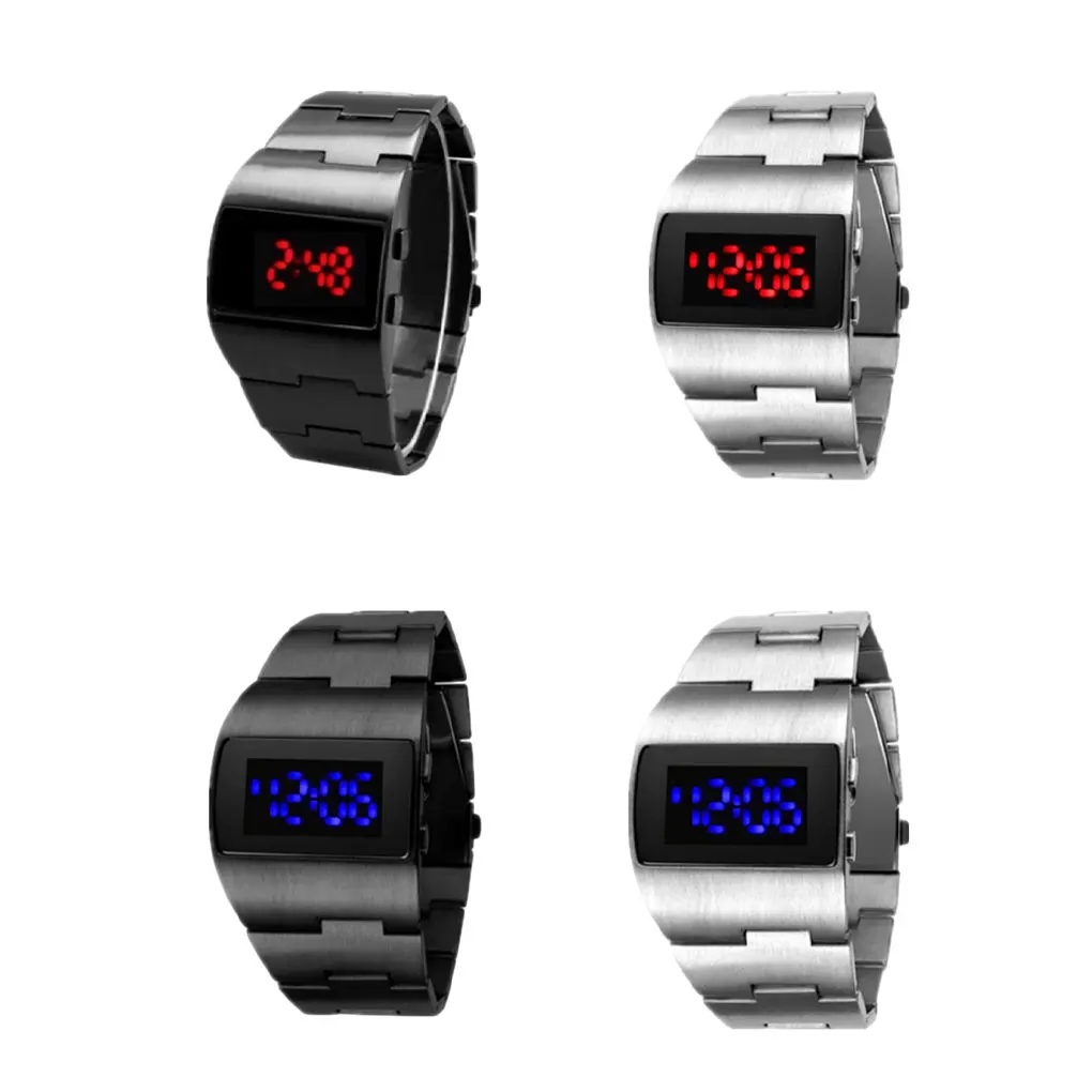 Fashion Led Digital Watch Men Nilitary Sports Watches Black Stainless Steel Big Wrist Multifunction Electronic Wristwatches Men