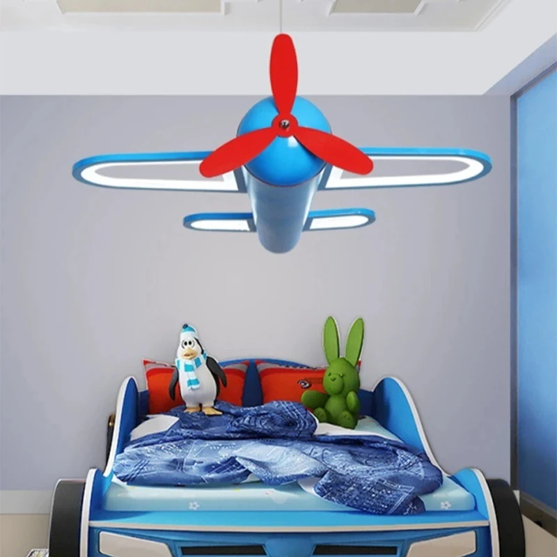 

2025 Modern Led Chandelier Airplane Lamp For Home Children Room Kids Baby Boys Colorful Lighting Fixture yellow blue plane light