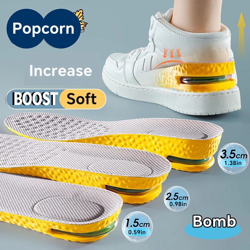 1 Pair New pioneer Yellow Height Increase Insoles Air Cushion Shock Absorption High Elasticity Breathable Insoles For Men Women