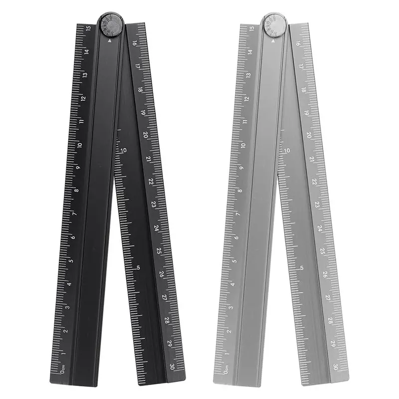 A02F-Aluminum Alloy 2Pcs 30Cm Folding Straight Ruler, Metric Protractor For Office And Art