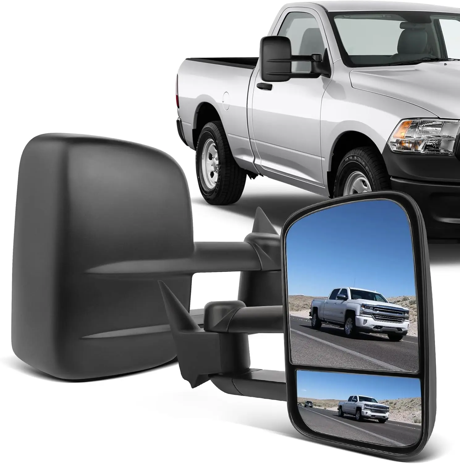 Towing Mirrors for 1988 - 1998 Chevy and GMC C/K 1500 2500 3500, Black, Power Pair Side Tow Mirrors