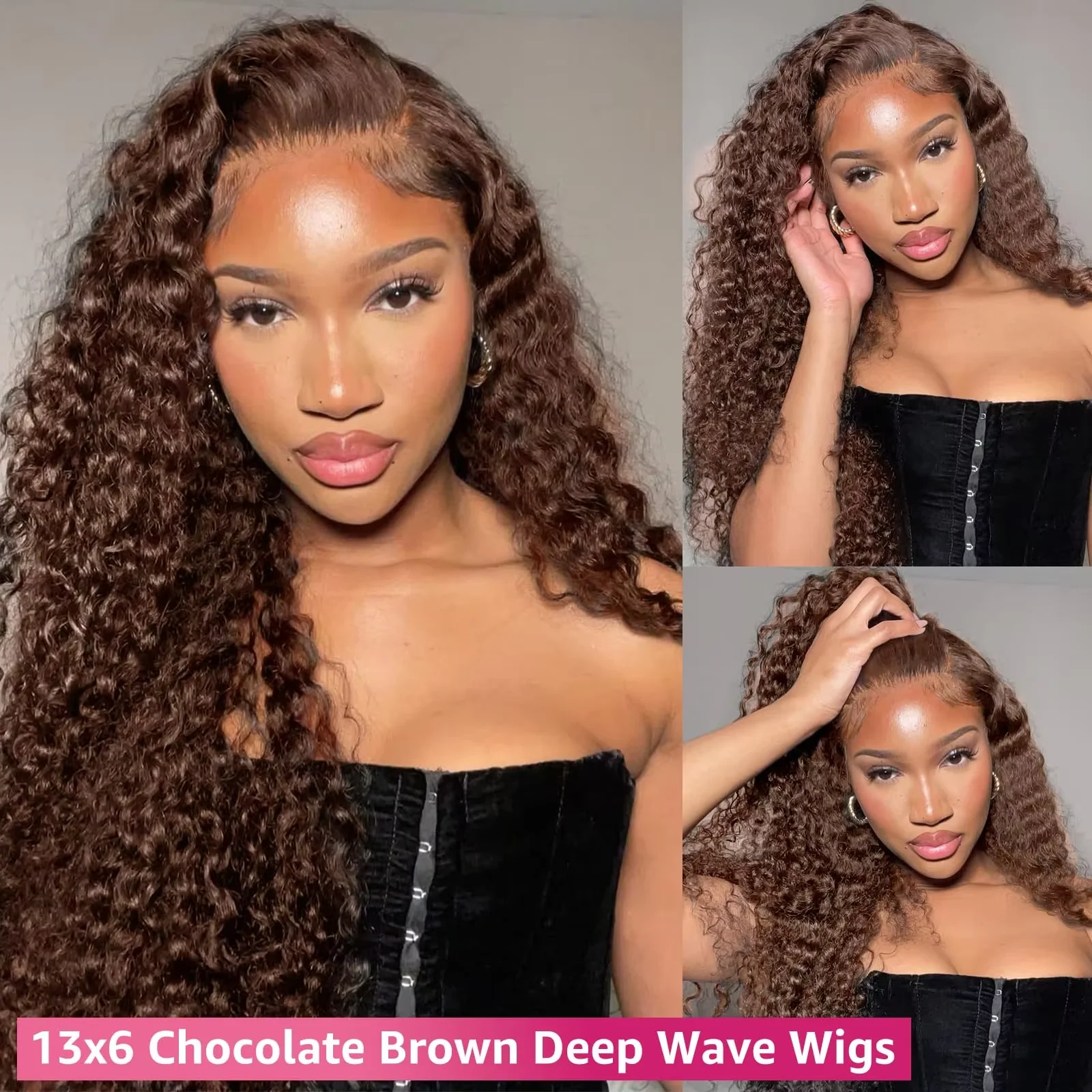 200 Dichtheid Chocoladebruin Menselijk Haar Pruik Diepe Golf 30 Inch 13x6 Hd Kant Voor Menselijk Haar Pruik Braziliaanse Gekleurde Pruiken Voor Vrouwen